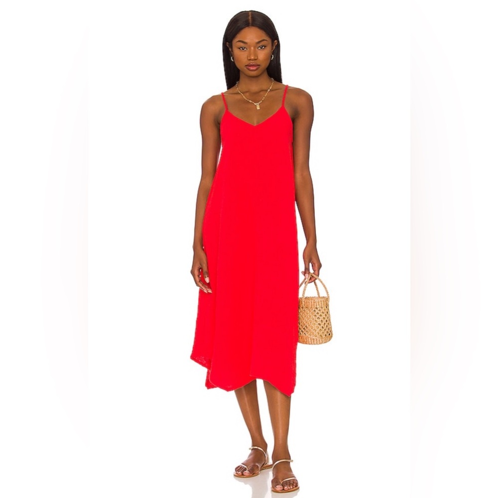 Bobi Beach Gauze Midi Dress in color Lipstick Size M